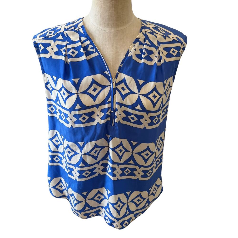 Alice & Trixie Boutique Silk Sleeveless Top Blue Geometric Print S